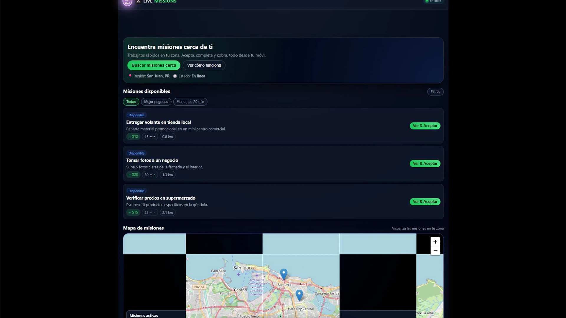 Vista de Live Missions
